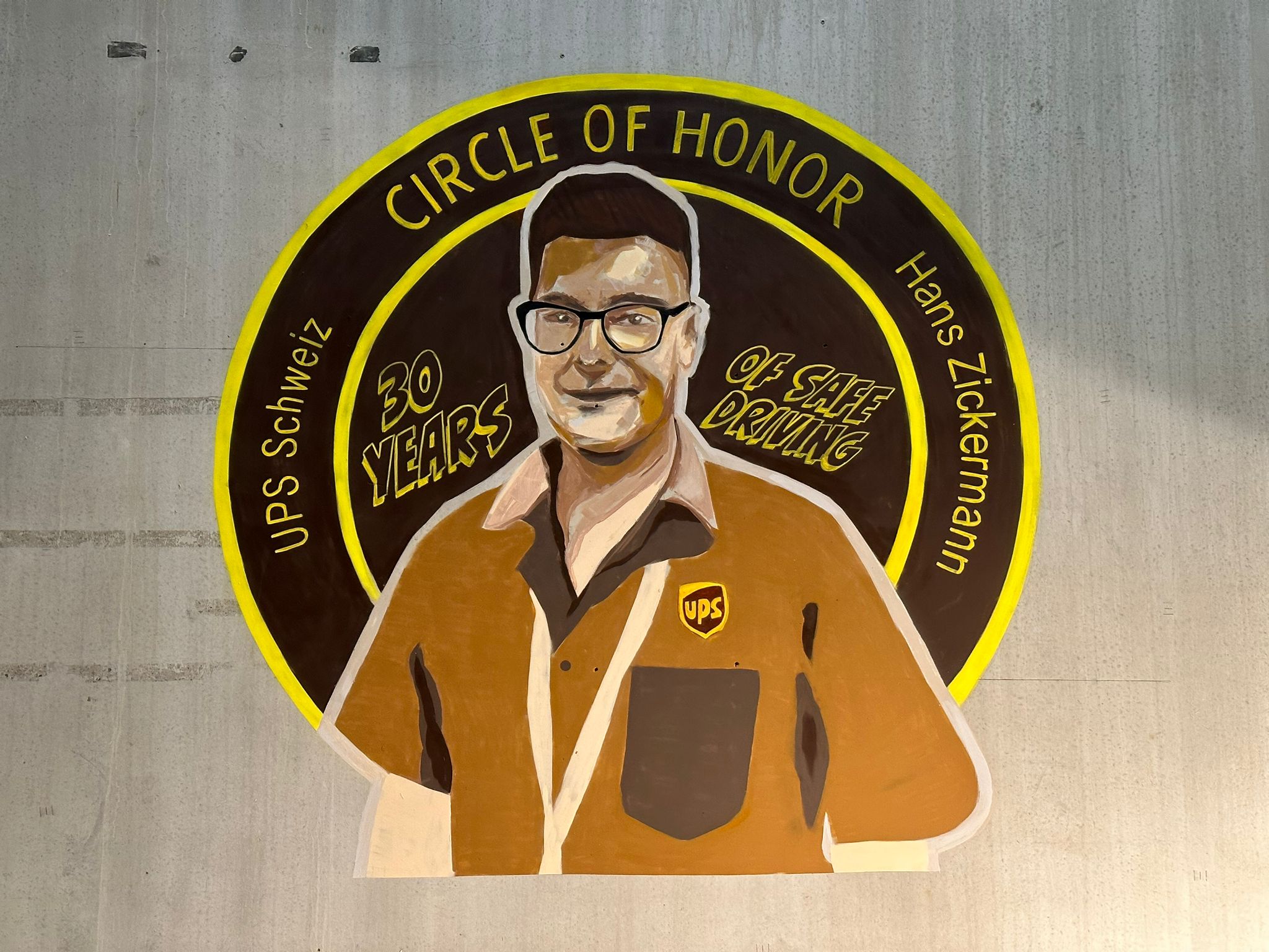 Wandgestaltung eines Mitarbeiter Portraits von UPS
